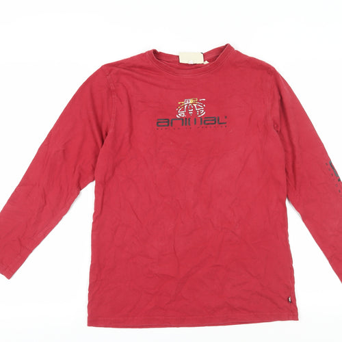 Animal Boys Red Long Sleeve T-Shirt, L, Graphic Logo