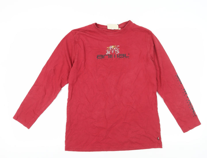 Animal Boys Red Long Sleeve T-Shirt, L, Graphic Logo