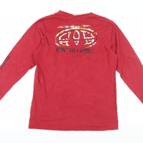 Animal Boys Red Long Sleeve T-Shirt, L, Graphic Logo