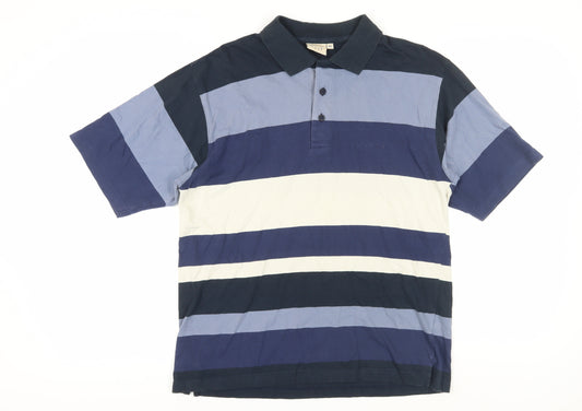 Casual Club Men's Blue Striped Polo Shirt - Size M