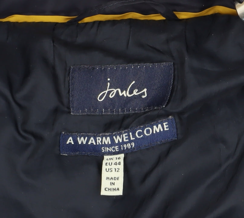 Joules Women's Blue Puffer Jacket UK 16 Hooded Coat