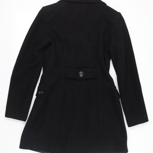 Benetton Women's Black Wool Coat, Size 8, Mid-Length Classic