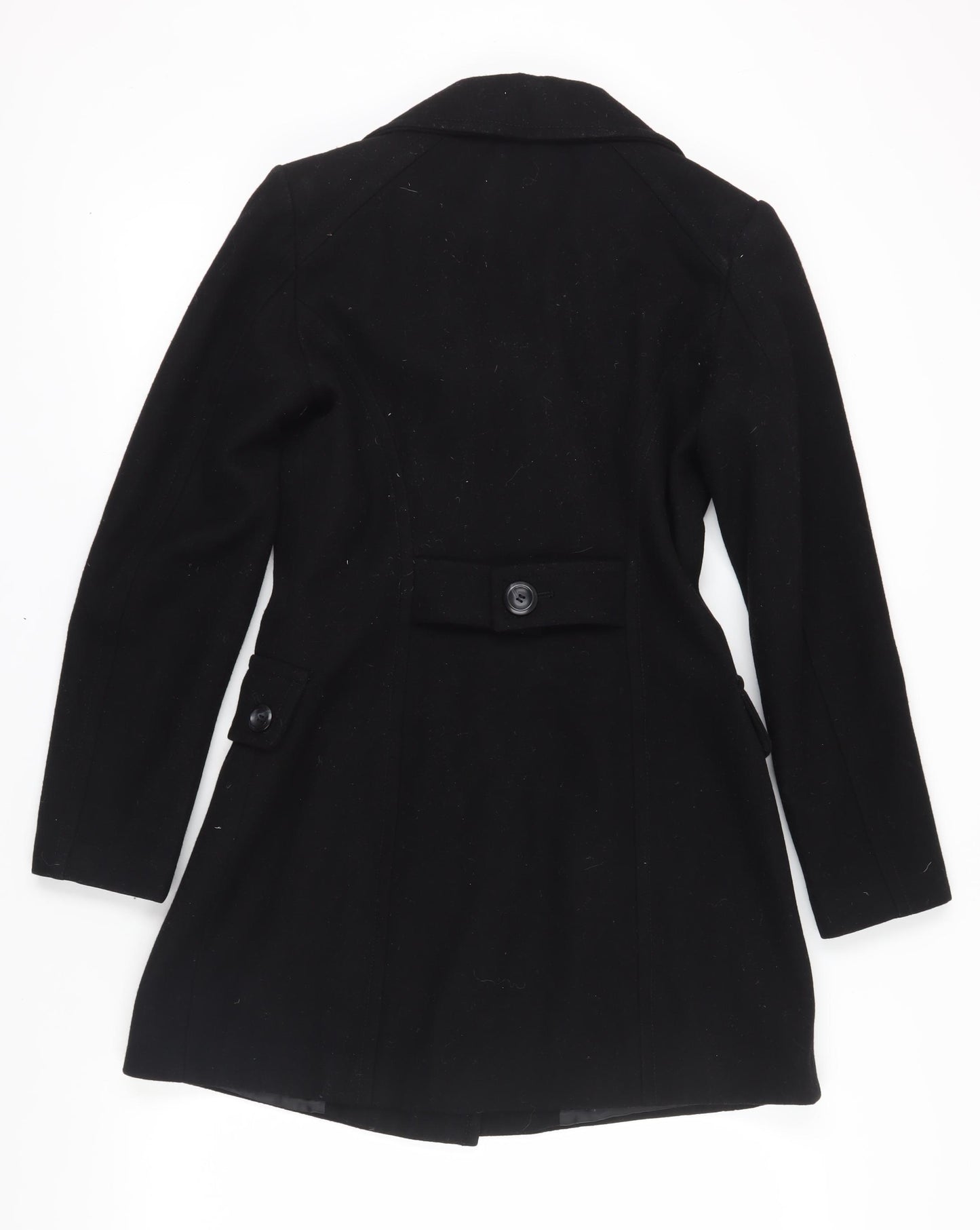 Benetton Women's Black Wool Coat, Size 8, Mid-Length Classic