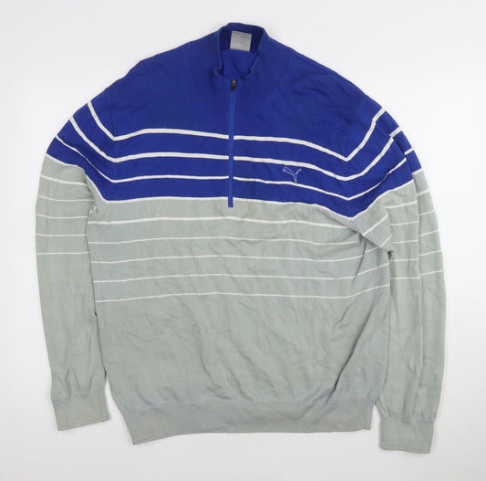 Puma Men's Blue Striped Full Zip Jumper M