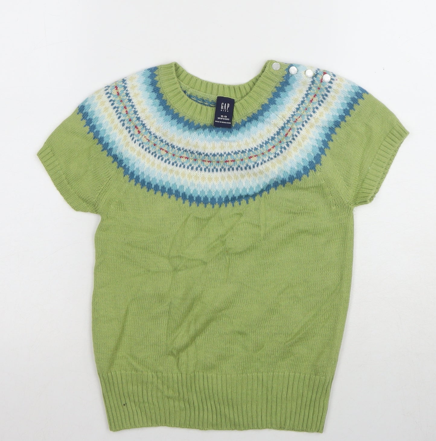 GAP Girls Green Geometric Pullover Jumper Size 12-13 Years