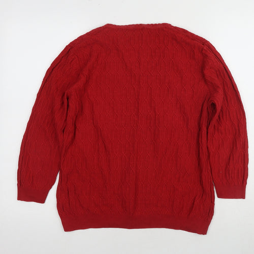 CC Women's Red V-Neck Cable-Knit Jumper L