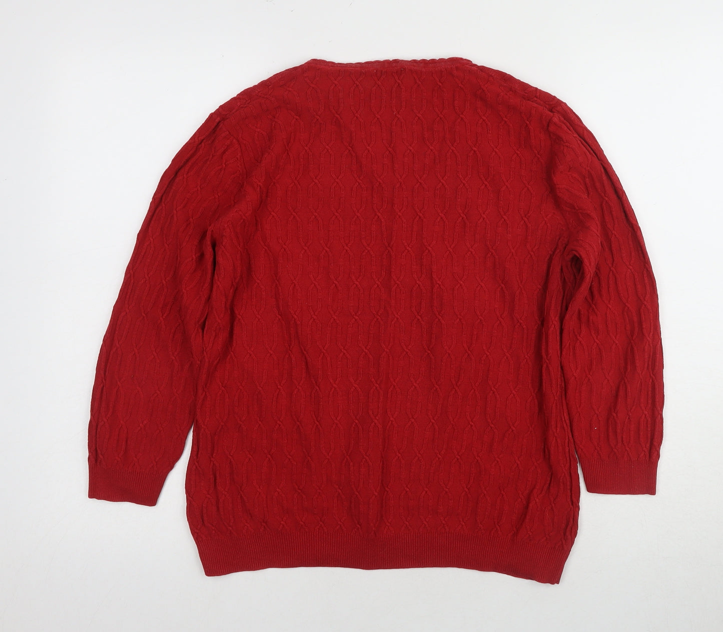 CC Women's Red V-Neck Cable-Knit Jumper L