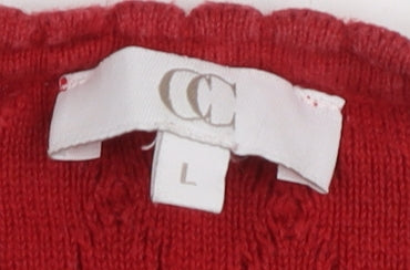 CC Women's Red V-Neck Cable-Knit Jumper L