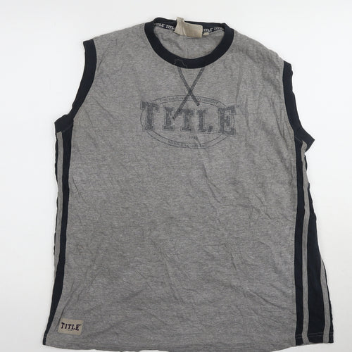 Title Men's Grey Sleeveless T-Shirt, Size L, Logo Accent