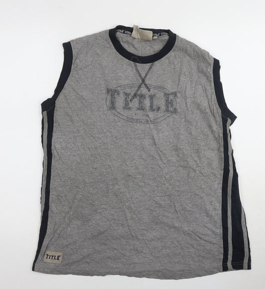 Title Men's Grey Sleeveless T-Shirt, Size L, Logo Accent