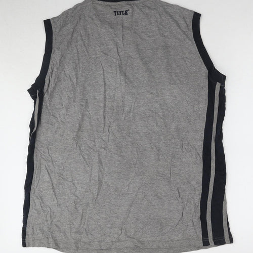 Title Men's Grey Sleeveless T-Shirt, Size L, Logo Accent