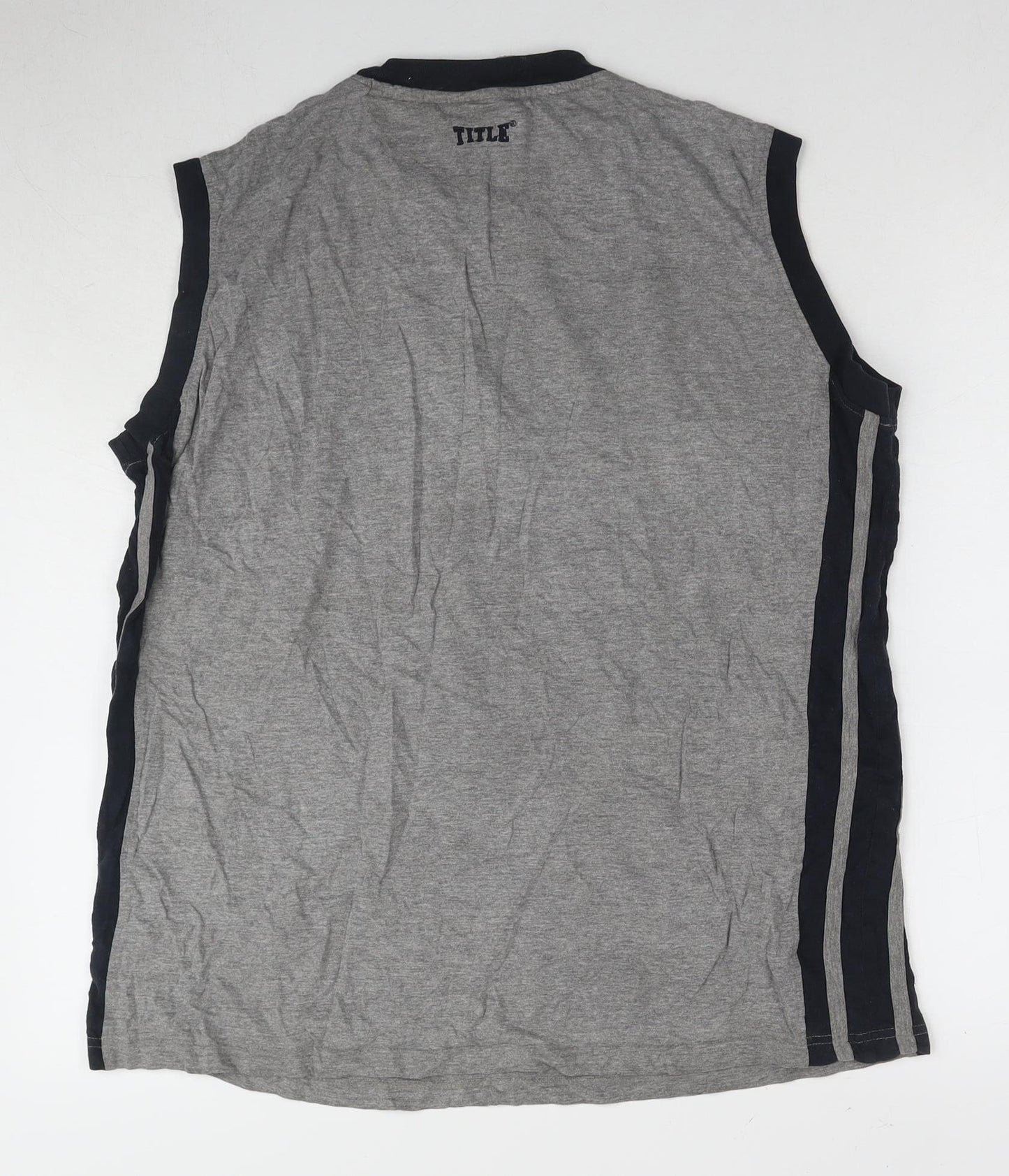 Title Men's Grey Sleeveless T-Shirt, Size L, Logo Accent