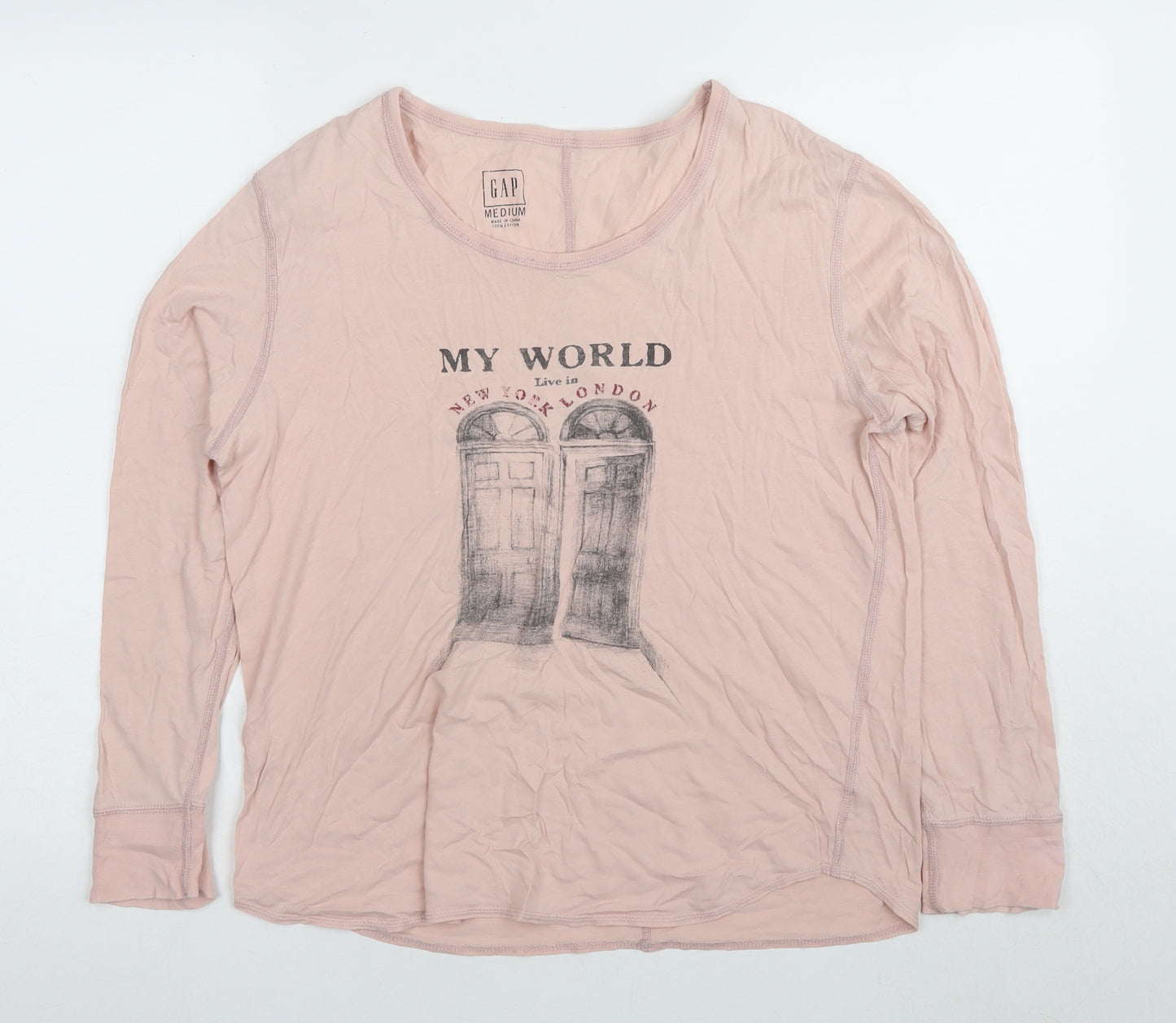 GAP Women's Pink Long Sleeve Cotton T-Shirt