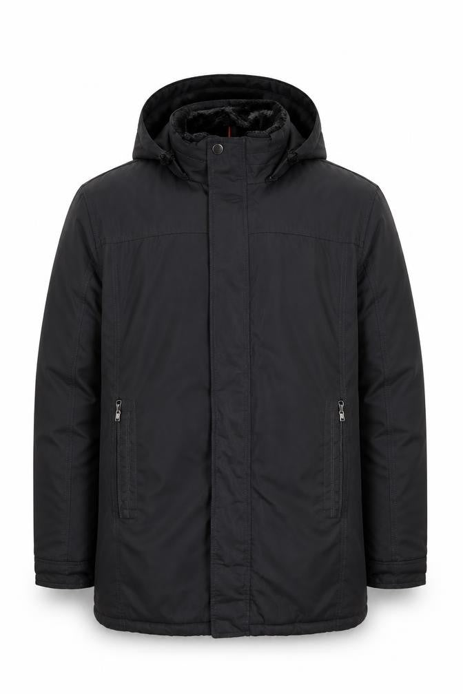 Front view of Hawke & Co Men's Black Parka Jacket M