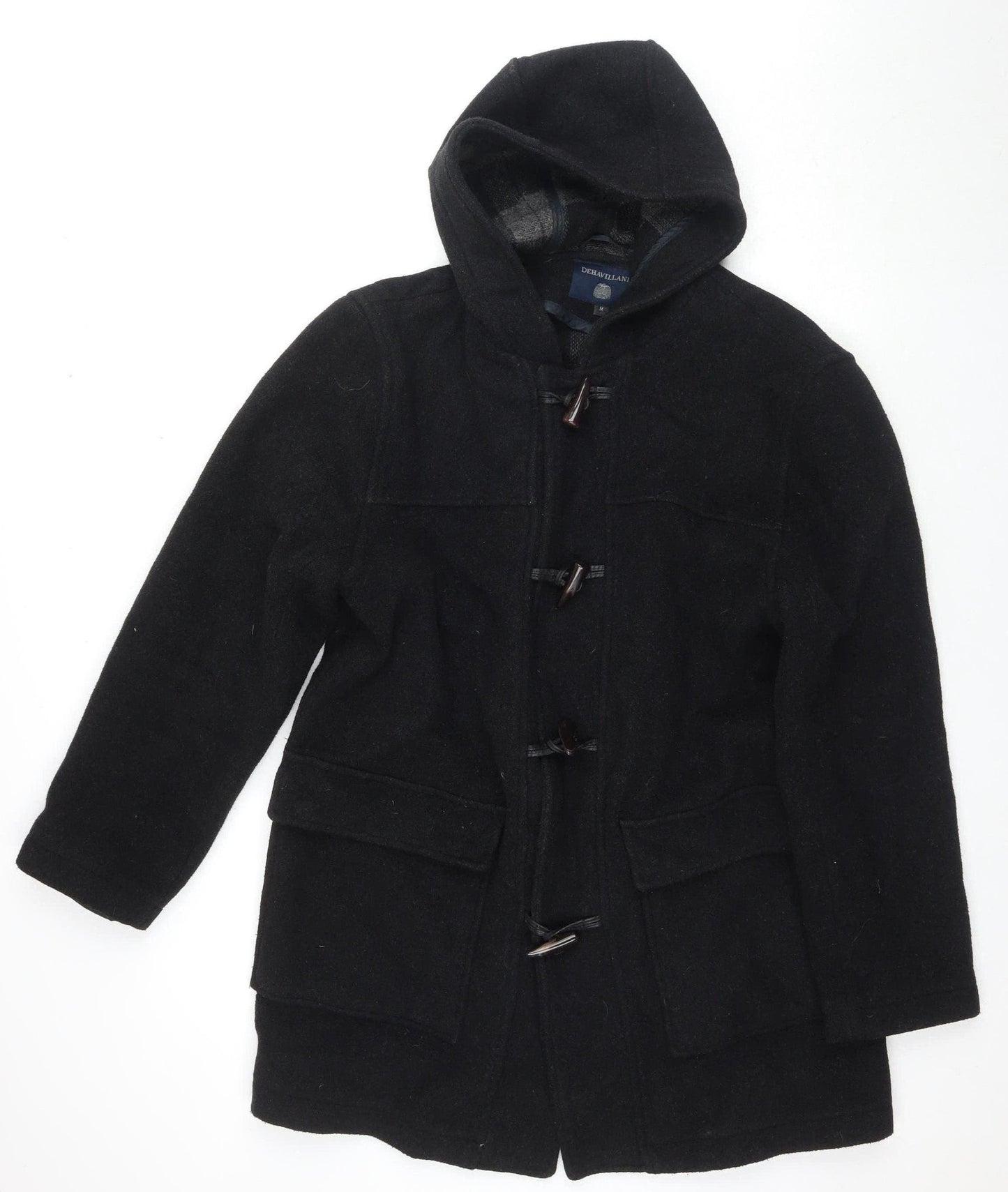 Dehavilland Men's Black Hooded Duffle Coat, M