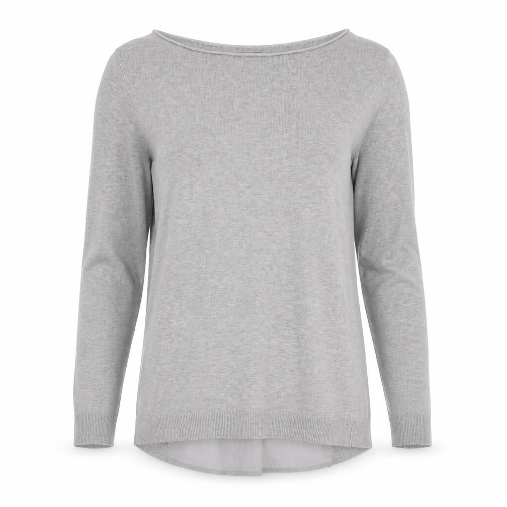 Front view of Mint Velvet Women's Grey Boat Neck Long Sleeve Top