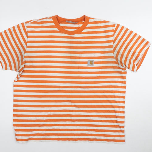 Carhartt Unisex Orange Striped T-Shirt L