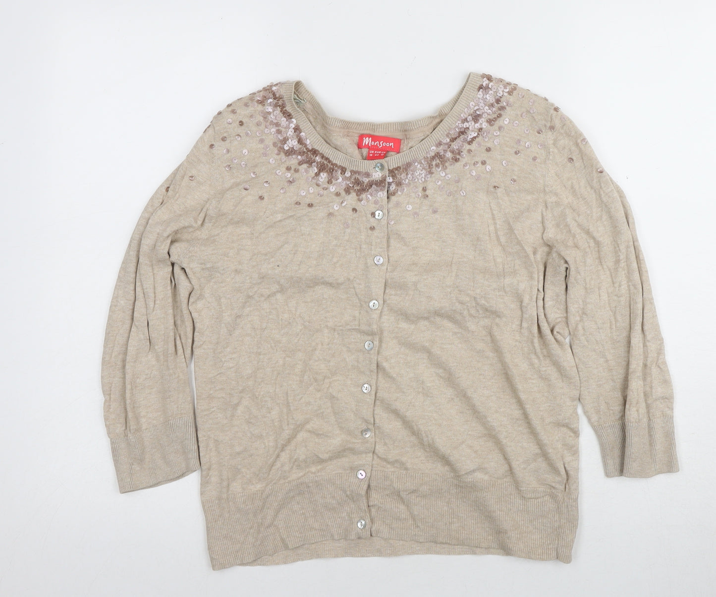 Monsoon Women's Beige Sequin Cardigan UK 16