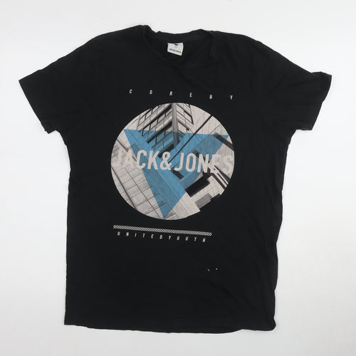 Jack & Jones Men's Black Graphic T-Shirt, M, Cotton