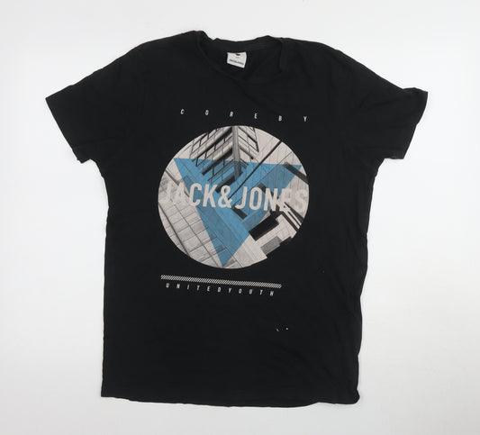 Jack & Jones Men's Black Graphic T-Shirt, M, Cotton