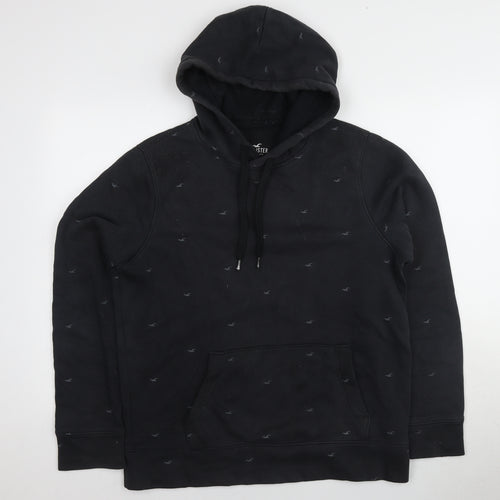 Hollister Men's Black Pullover Hoodie, M, Logo Accents