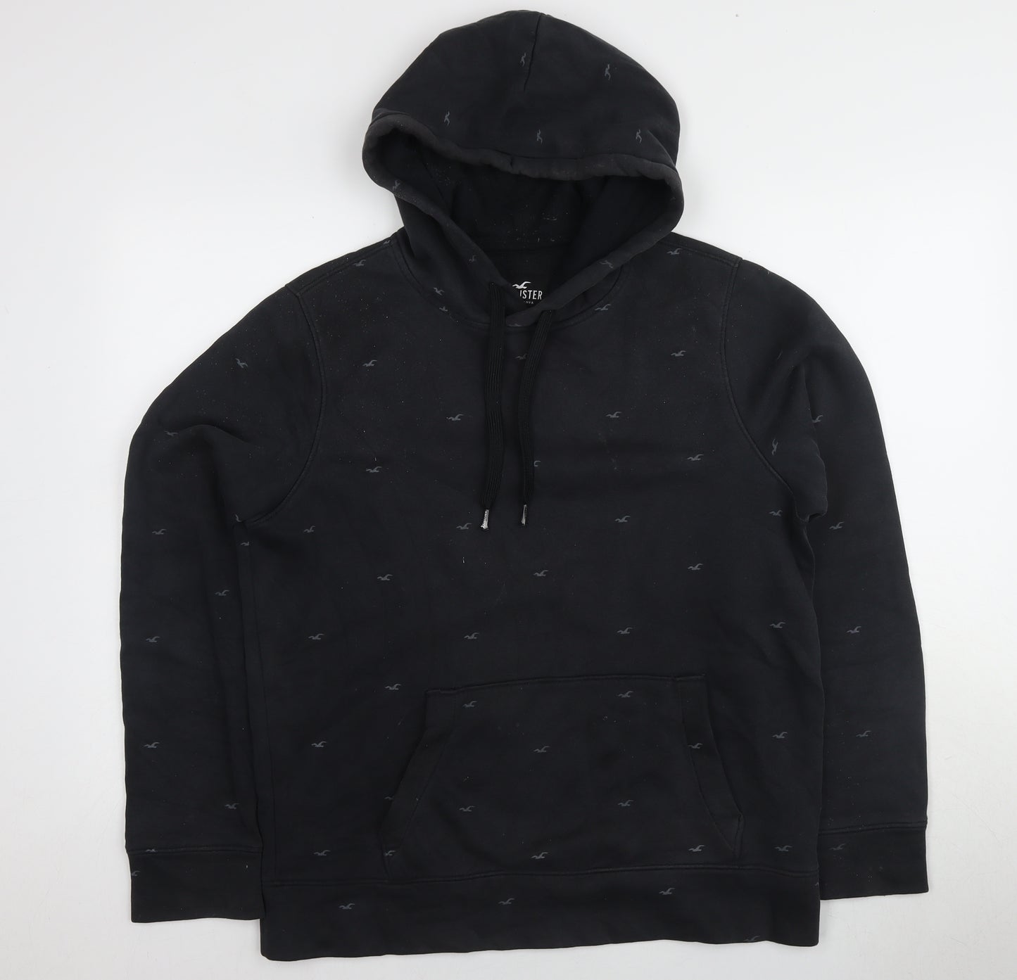 Hollister Men's Black Pullover Hoodie, M, Logo Accents