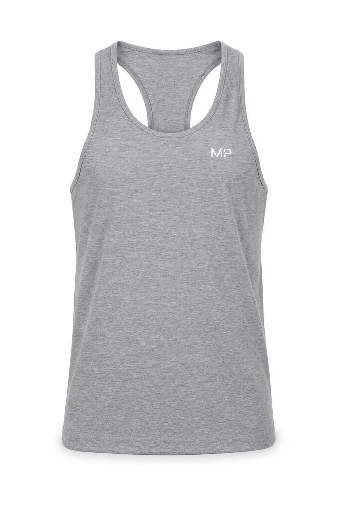 Front view of Myprotein Men's Grey XS Tank Top for Gym & Training