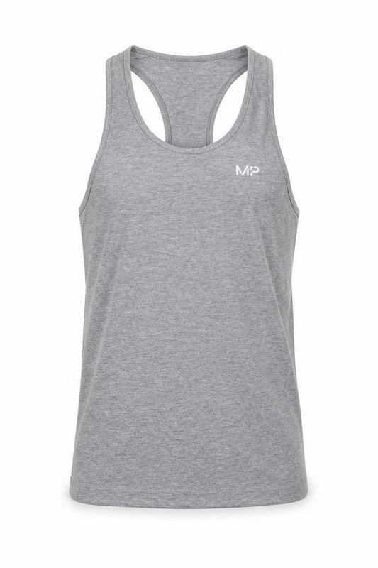Front view of Myprotein Men's Grey XS Tank Top for Gym & Training