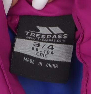 Trespass Girls Pink Puffer Jacket 3-4 Years with Zip Closure