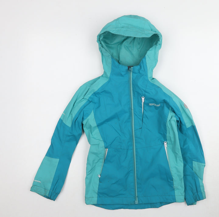 Regatta Girls Blue Lightweight Hooded Jacket 7-8 Years