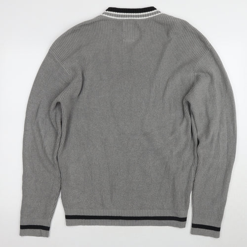 Hollister Men’s Grey V-Neck Pullover Jumper L