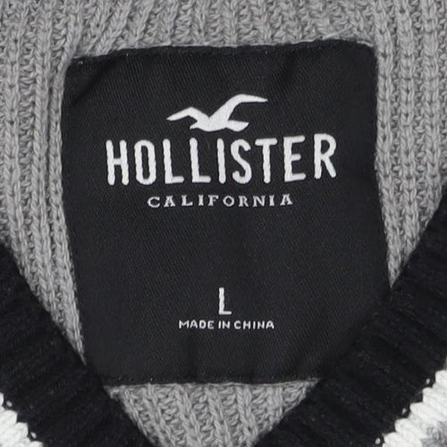 Hollister Men’s Grey V-Neck Pullover Jumper L