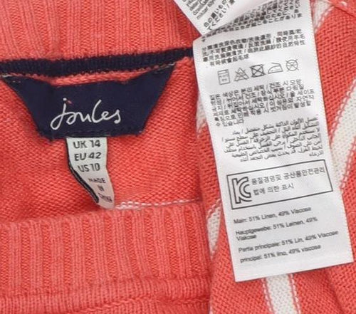 Joules Women's Orange Striped Jumper, Size 14, Casual Knit