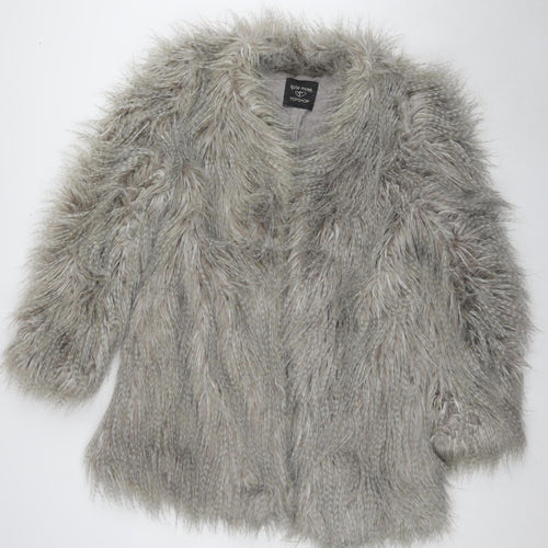 Topshop Women’s Grey Faux Fur Jacket Size 14