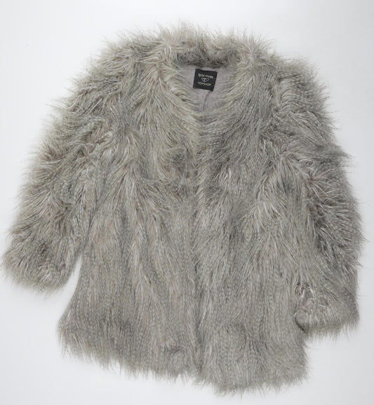 Topshop Women’s Grey Faux Fur Jacket Size 14