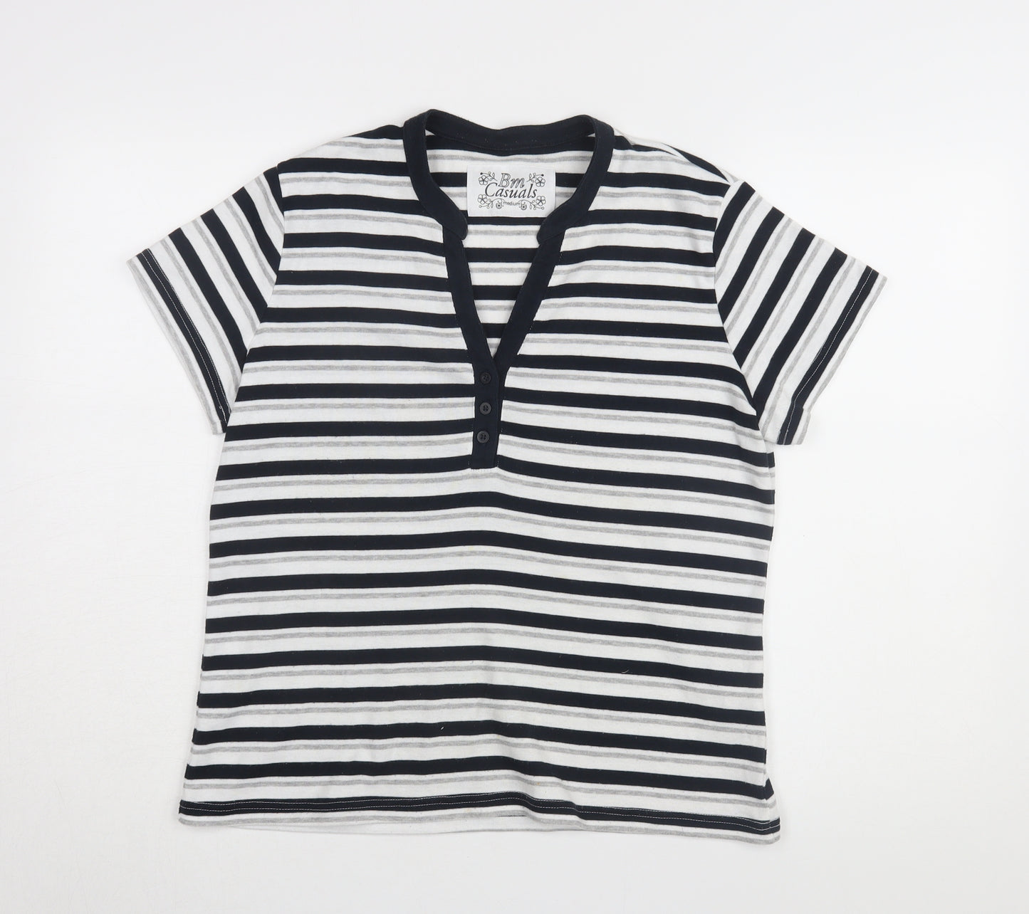 Bm Casuals Women's Black Striped T-Shirt Medium