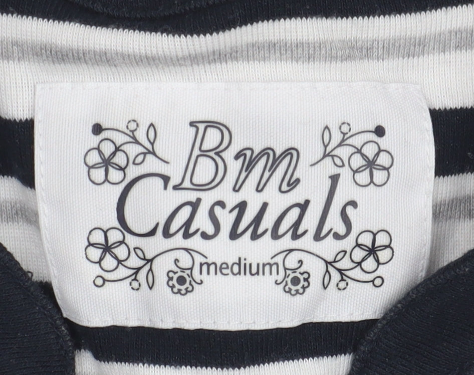 Bm Casuals Women's Black Striped T-Shirt Medium