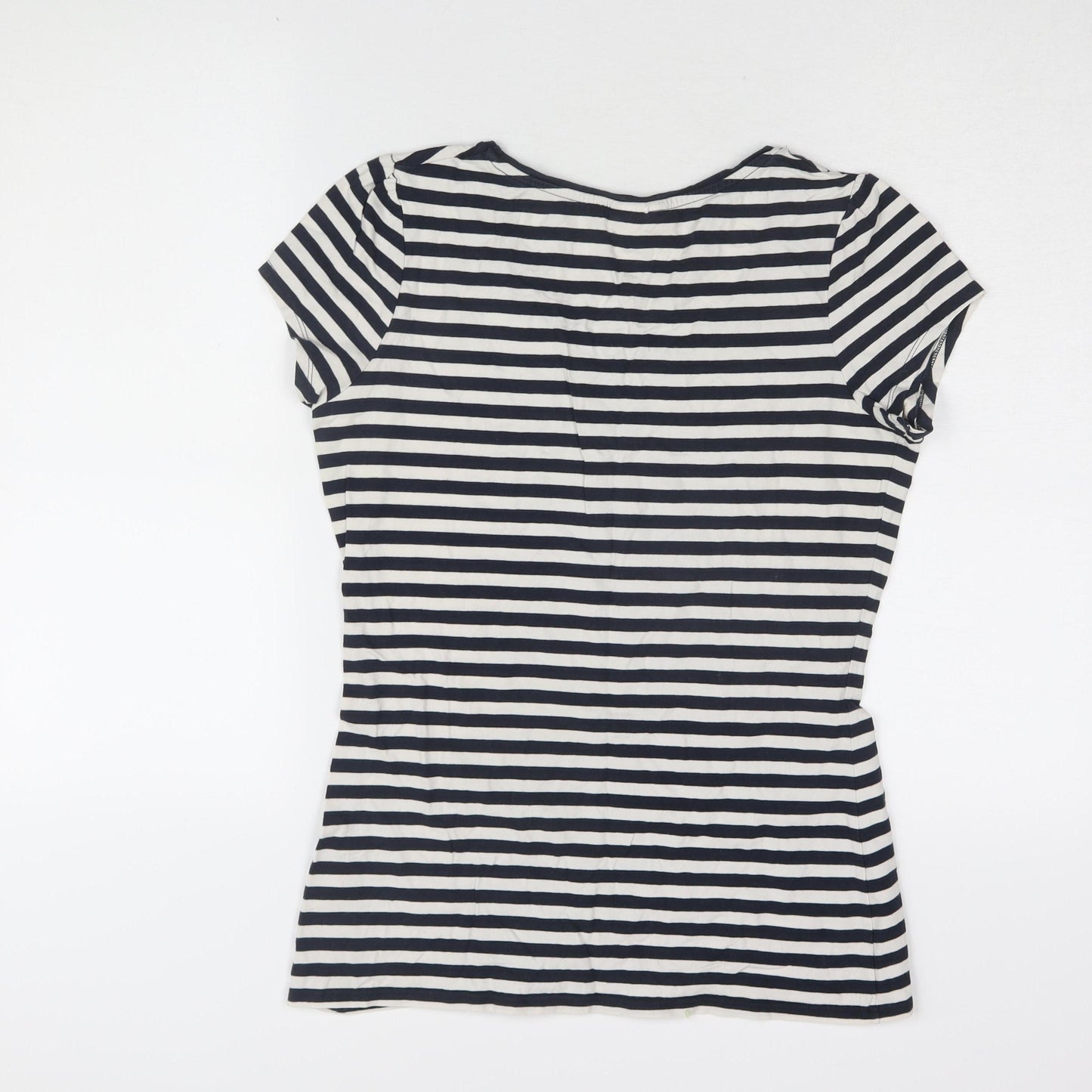 Next Women's Black Striped T-Shirt, UK 12, Casual Scoop Neck