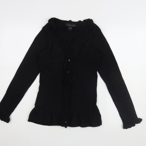 Venue Women's Black Ruffle Button-Up Top Size M