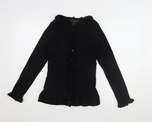 Venue Women's Black Ruffle Button-Up Top Size M