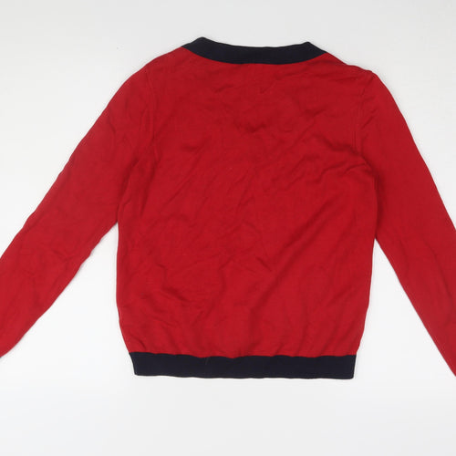 Marks and Spencer Women’s Red V-Neck Pullover - Size 10