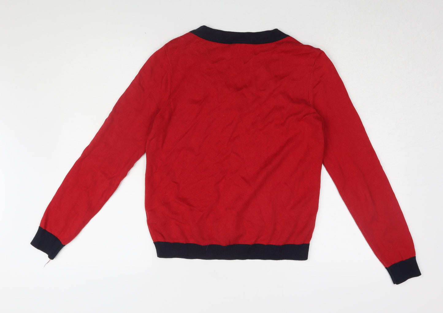 Marks and Spencer Women’s Red V-Neck Pullover - Size 10