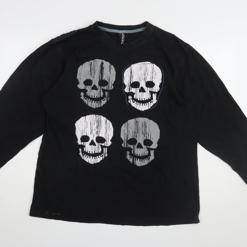 Flipback Boys Black Skull Graphic Long Sleeve T-Shirt 15-16 Years