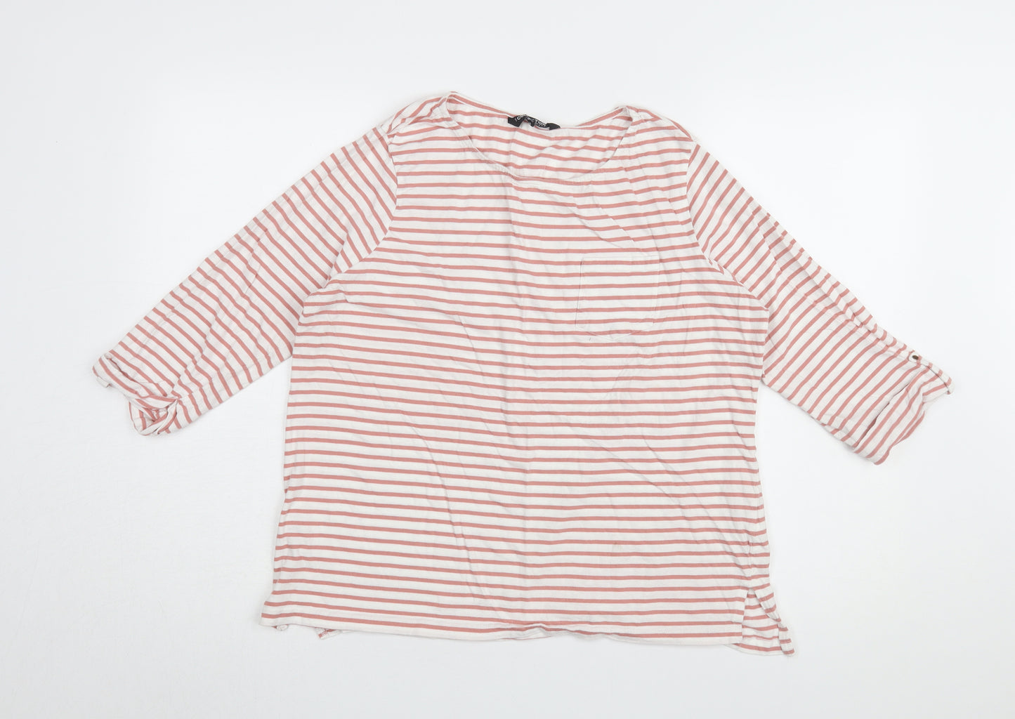 Debenhams Women Pink Striped Basic T-Shirt Size 18