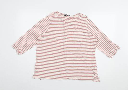 Debenhams Women Pink Striped Basic T-Shirt Size 18