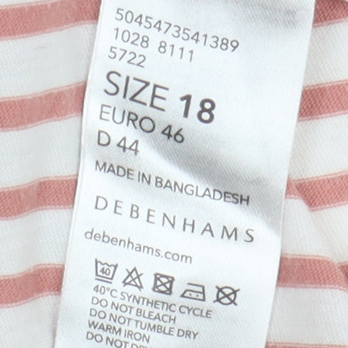 Debenhams Women Pink Striped Basic T-Shirt Size 18