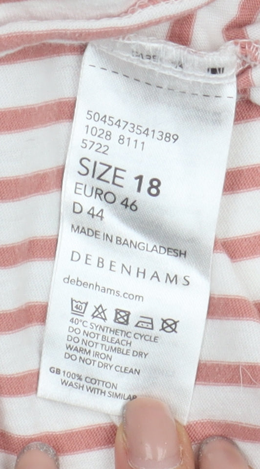 Debenhams Women Pink Striped Basic T-Shirt Size 18