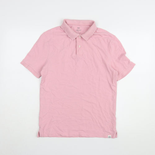 Marks and Spencer Men's Pink Polo Shirt, Size S