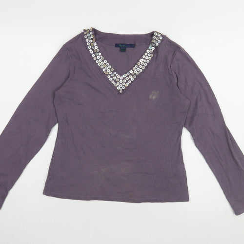 Boden Women's Purple Sequin Long Sleeve Top XL