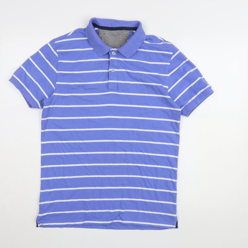 Marks and Spencer Men's Blue Striped Polo - Size S